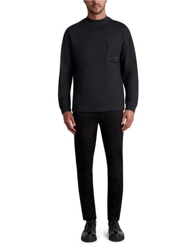 Karl Lagerfeld | Men's Boucle Pocket Long Sleeve T-shirt | Black | Rayon/nylon | Size Large