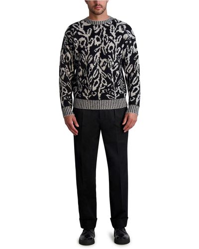 Karl Lagerfeld | Men's Floral Wool Blend Jacquard Sweater | Black/white | Size Small