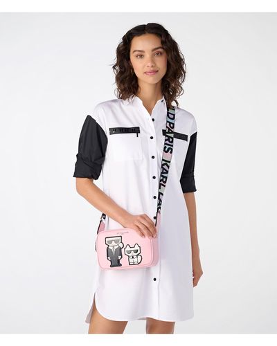 Karl Lagerfeld | Women's Shirt Dress Colorblock Sleeves | White | Size 2xs