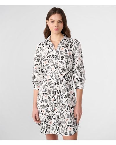 Karl Lagerfeld | Women's Whimsy Printed Poplin Shirt Dress | Soft White | Cotton/spandex