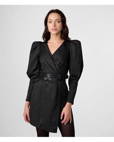 Karl Lagerfeld | Women's Puff Sleeve Belted Wrap Dress | Black