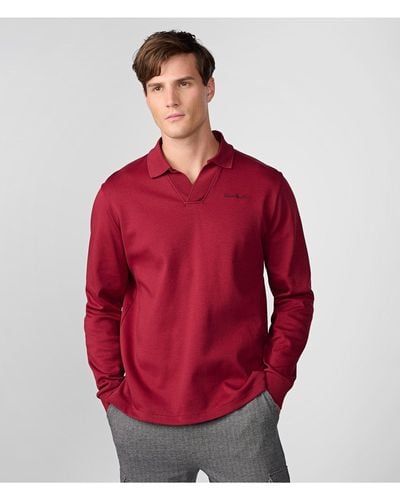 Karl Lagerfeld | Men's Long Sleeve Johnny Collar Polo Shirt | Wine Red | Cotton/polyester | Size Xs