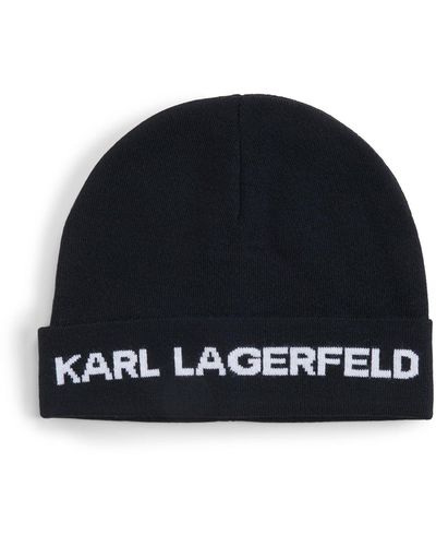 Karl Lagerfeld | Men's Fleece Lined Beanie With Silicone Kl Patch | Black