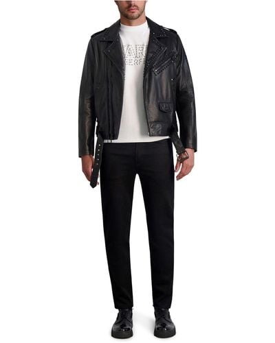 Karl Lagerfeld | Men's Studded Biker Jacket | Black | Size Large