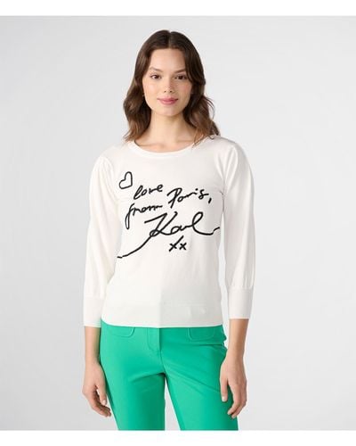 Karl Lagerfeld | Women's Love From Paris Sweater | Soft White/black | Size Small - Green