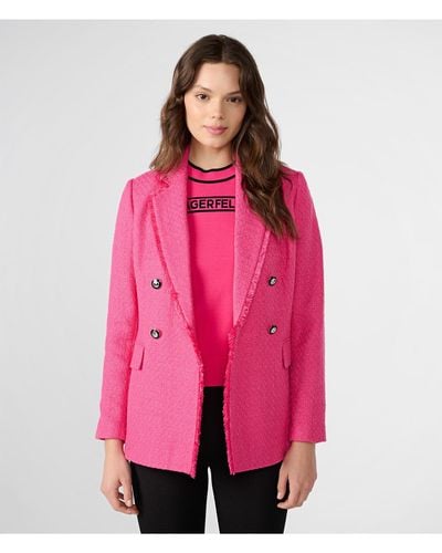 Karl Lagerfeld | Women's Fringe Trim Tweed Blazer Jacket | Fuchsia Pink