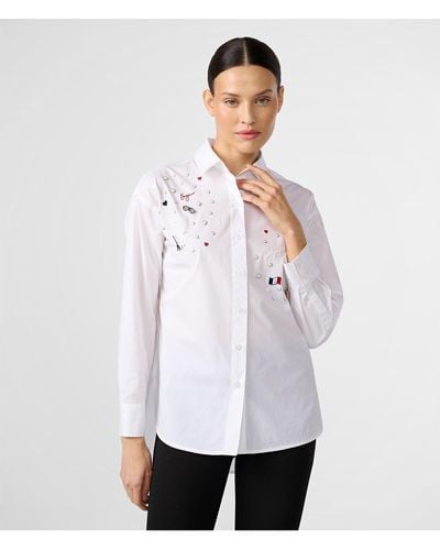 Karl Lagerfeld | Women's Whimsy Pins Shirt | White | Cotton Poplin | Size Xs
