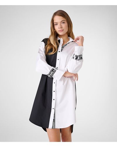 Karl Lagerfeld | Women's Logo Taping Poplin Shirt Dress | White/black | Size Xs