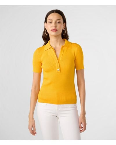 Karl Lagerfeld | Women's Short Sleeve Knit Polo Shirt Sweater | Gold Fusion Yellow | Rayon/nylon | Size 2xs