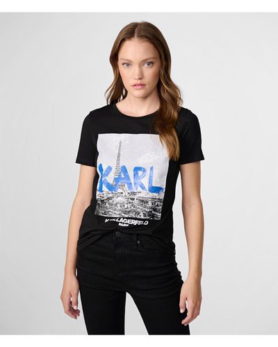 Karl Lagerfeld | Women's Karl Graffiti Logo T-shirt | Black | Cotton/spandex | Size 2xs