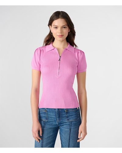 Karl Lagerfeld | Women's Short Sleeve Ribbed Sweater | Cyclamen Pink | Rayon/nylon | Size 2xs - Purple