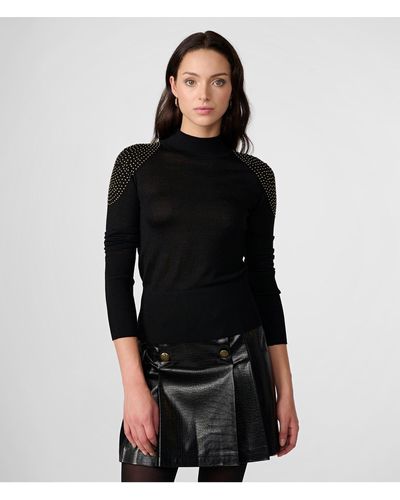 Karl Lagerfeld | Women's Studded Mockneck Sweater | Black/antique Gold | Size Large