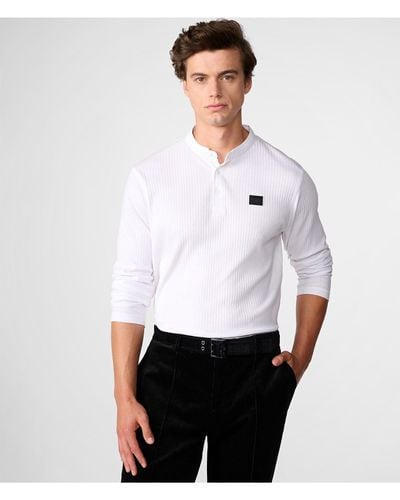 Karl Lagerfeld | Men's Ribbed Grandad Collar Henley Shirt | White | Cotton/polyester | Size 2xl