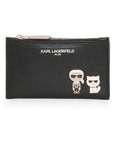 Karl Lagerfeld | Women's Duo Pins Small Zip Around Wallet | Black/silver - White