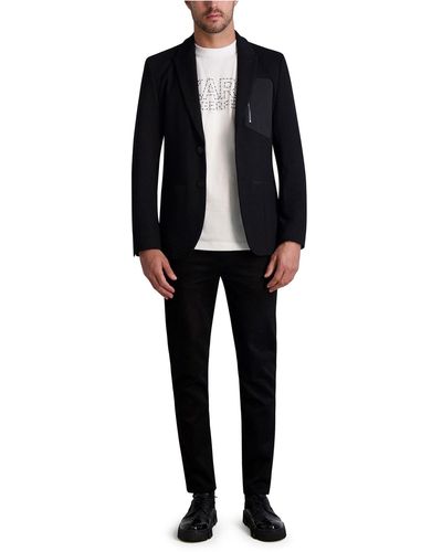 Karl Lagerfeld | Men's Zip Pocket Sport Blazer Jacket | Black | Rayon/nylon | Size Large