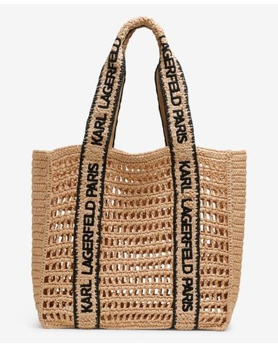 Karl Lagerfeld | Women's Antibes Straw Logo Strap Tote Bag | Natural/black - Brown