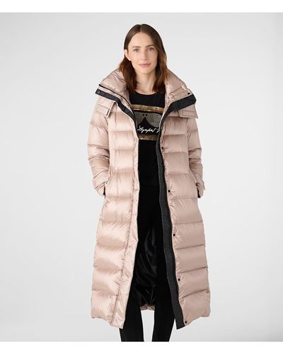 Karl Lagerfeld | Women's Contrast Maxi Belted Puffer Jacket | Sand Beige | Size Large - Natural
