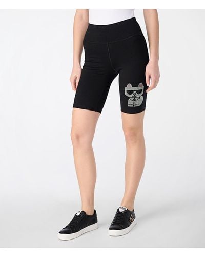 Karl Lagerfeld | Women's Sequin Choupette Biker Shorts | Black | Cotton/spandex | Size 2xs