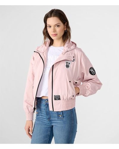 Karl Lagerfeld | Women's Logo Patches Bomber Jacket | Blush Pink | Size Small - Red