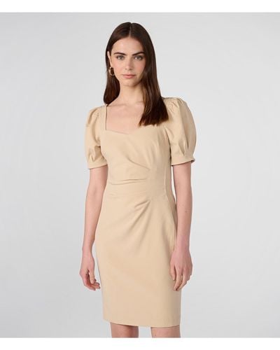 Karl Lagerfeld | Women's Crepe Sheath W Sweatheart Neckline And Puff Sleeve Dress | Cappuccino Brown | Size 0 - Natural