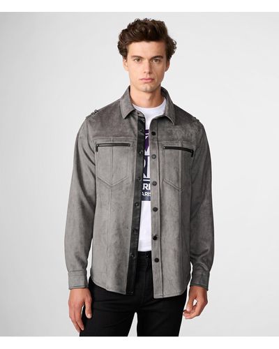 Karl Lagerfeld | Suede Military Jacket | Gray | Polyester/spandex | Size Small