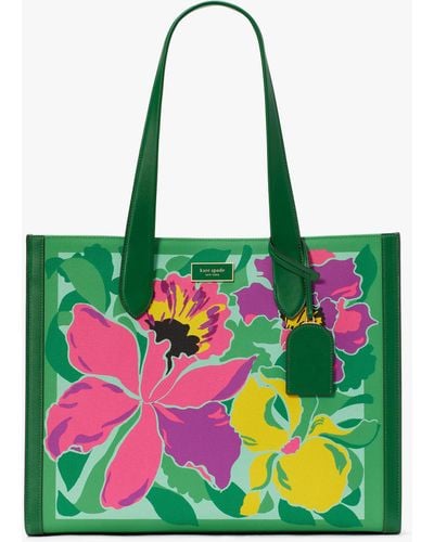 Kate Spade Manhattan Tote Bag aus Leinen mit Orchideenblüte zum über der Schulter tragen - Grün