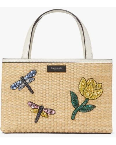 Kate Spade Sam Icon Dragonfly Embellished Straw Small Tote - Natural