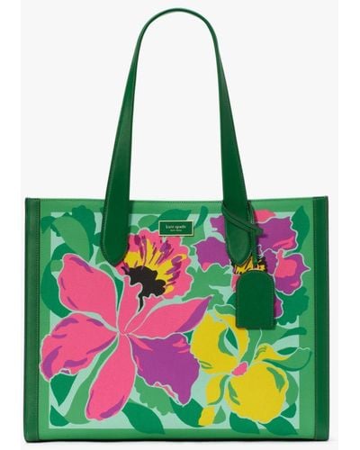 Kate Spade Manhattan Orchid Bloom Canvas Over The Shoulder Tote - Green