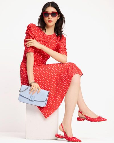Kate Spade Spring Time Dot Ruched Dress - Red