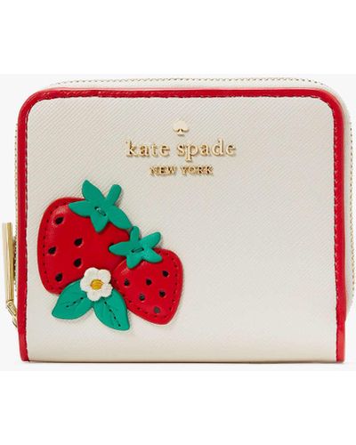 Kate Spade Strawberry Dreams Klapp-Portemonnaie mit Rundumreißverschluss - Weiß
