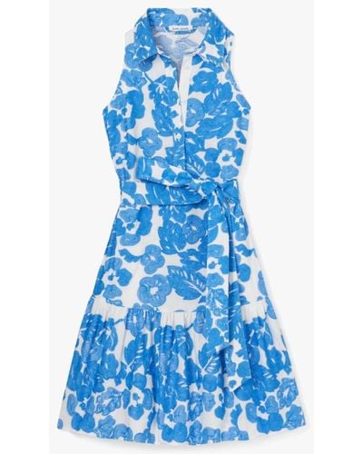 Kate Spade Tropical Foliage Embroidered Dress - Blue