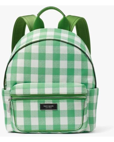 Kate Spade Sam Icon Gingham Printed Fabric Small Backpack - Green