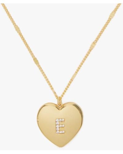 Kate Spade E Heart Letter Locket Necklace - Metallic