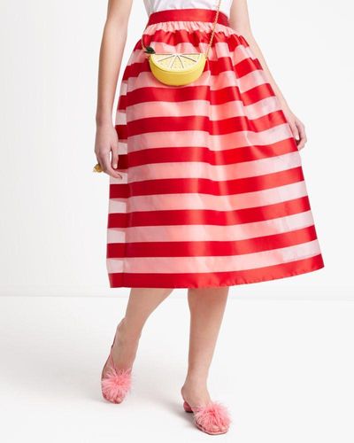 Kate Spade Awning Stripe Organza Midi Skirt - Red