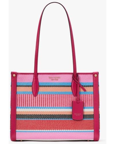 Kate Spade Market Striped Woven Straw Medium Tote - Red