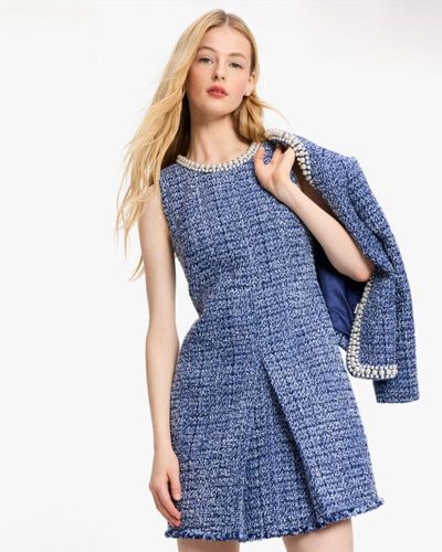 Kate Spade Pearl Collar Tweed Dress - Blue