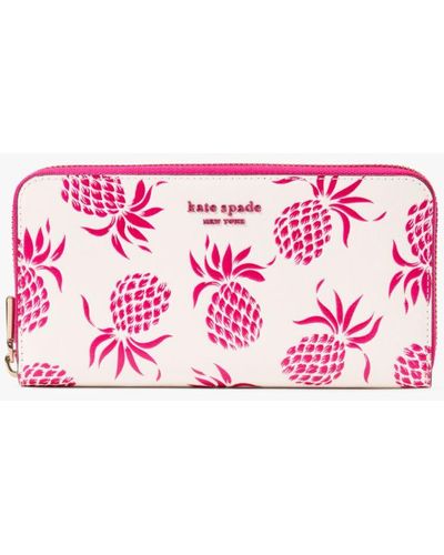 Kate Spade Morgan Pineapple Embossed Zip Around Continental Wallet - Pink