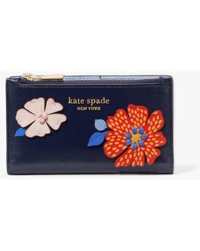 Kate Spade Dottie Bloom Flower Applique Small Slim Bifold Wallet - Blue