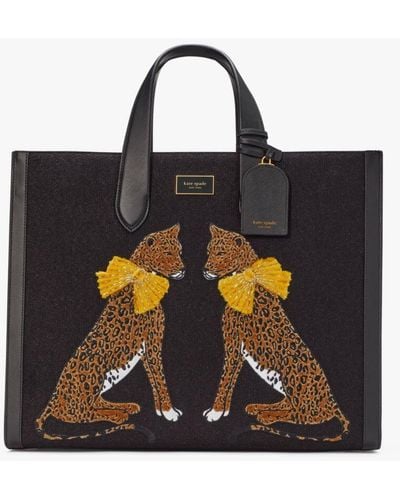 Kate Spade Manhattan Lady Leopard Embroidered Large Tote - Black