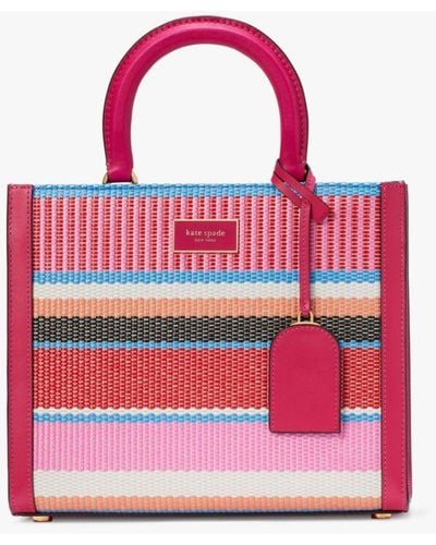 Kate Spade Manhattan Striped Woven Straw Small Tote - Pink