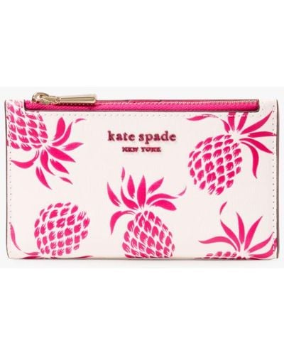 Kate Spade Morgan Pineapple Embossed Small Slim Bifold Wallet - Pink