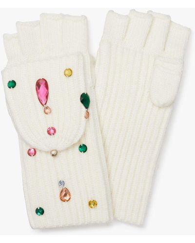 Kate Spade Embellished Pop Top Gloves - White