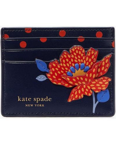 Kate Spade Dottie Bloom Flower Applique Kartenhalter aus Leder - Blau