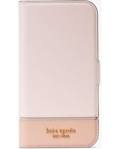 Kate Spade Morgan Colorblock Umschlaghülle für iPhone 13 aus Saffianleder - Weiß