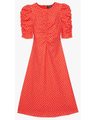 Kate Spade Spring Time Dot Ruched Dress - Red