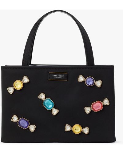Kate Spade The Original Bag Icon Candy Gem Embellished Tote Bag Aus Satin, Klein - Black