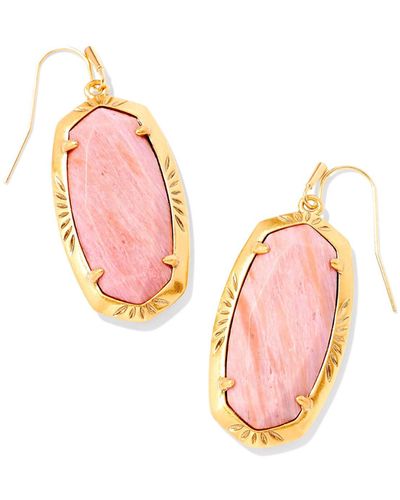 Kendra Scott Elle Vintage Gold Etch Frame Drop Earrings - Pink