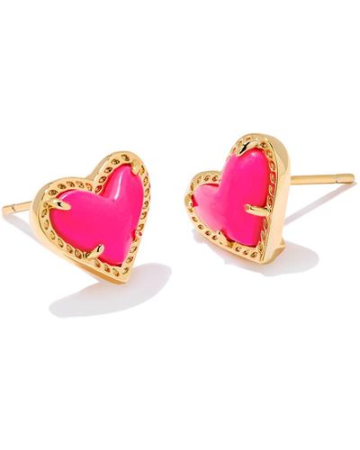 Kendra Scott Ari Heart Gold Stud Earrings - Pink