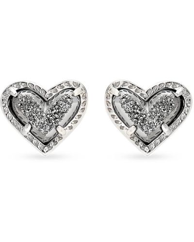 Kendra Scott Ari Heart Silver Stud Earrings - White