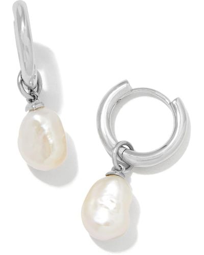 Kendra Scott Willa Silver Pearl Huggie Earrings - White